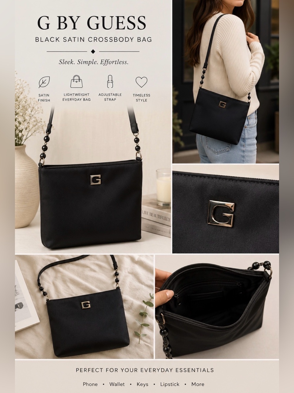 Black Satin Guess Crossbody/shoulder Bag - Picture 1 of 9